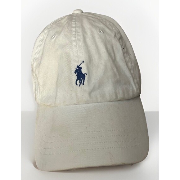 Polo Ralph Lauren Hat White Strapback Adult Adjustable Cap Blue Pony Logo - Picture 1 of 6